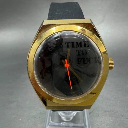 Hugh Hefner Time To F**k Watch Men 38mm Black Dial Gold Tone Manual Wind PARTS0