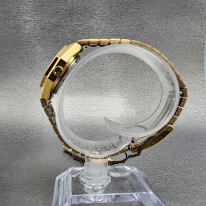 Pulsar Watch Women 24mm Black Dial Gold Tone Date Round Y6420030 New Batt NOS8