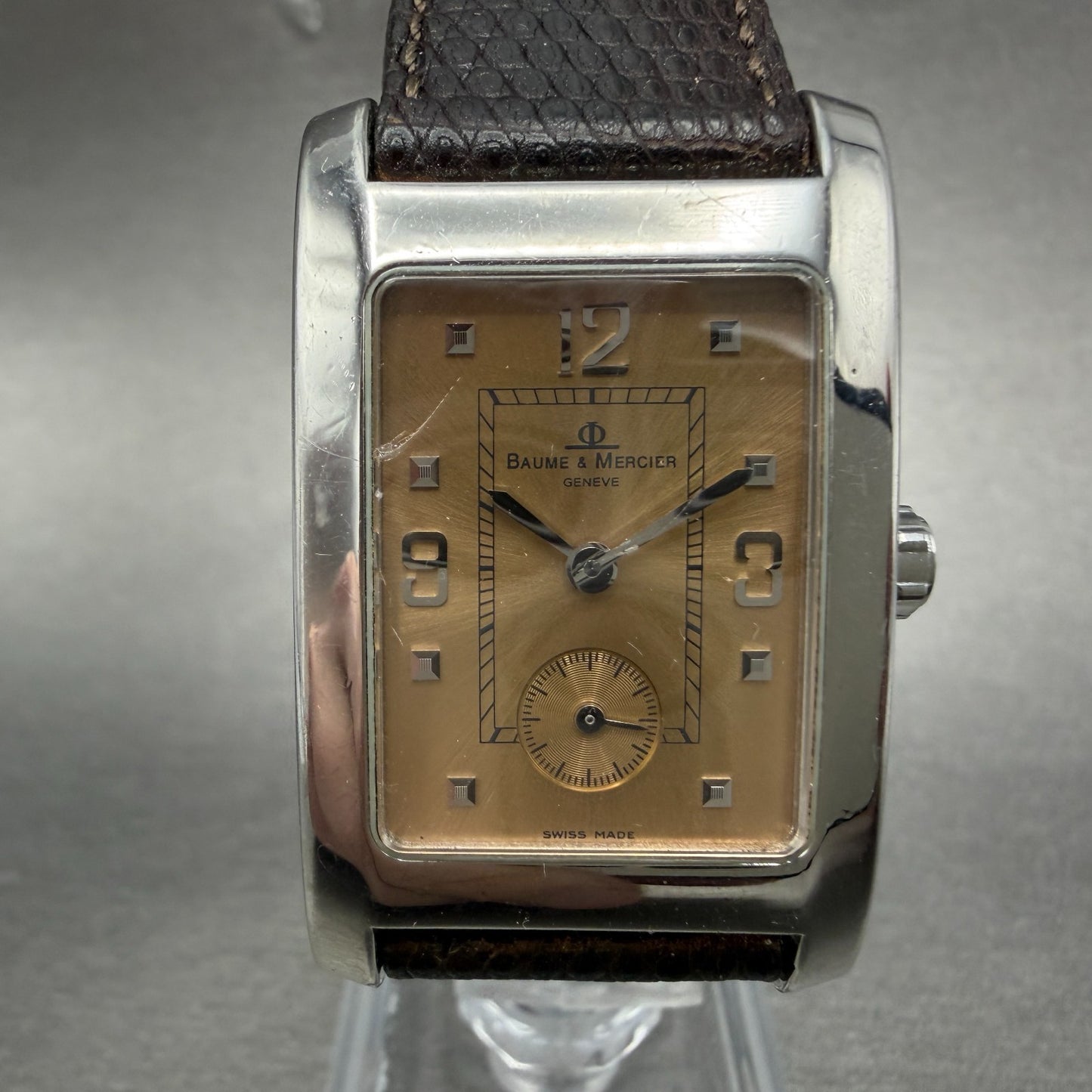 Baume & Mercier Hampton Watch Men 24mm Rose Dial Steel Small Seconds New Battery0