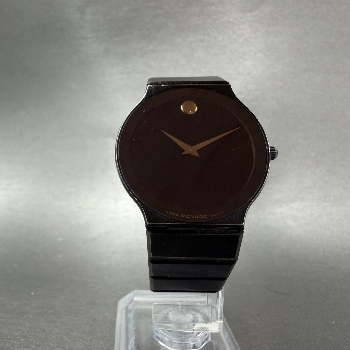 Movado Museum Watch Men 32mm Black Dial Black Tone Round 8440880 New Battery6