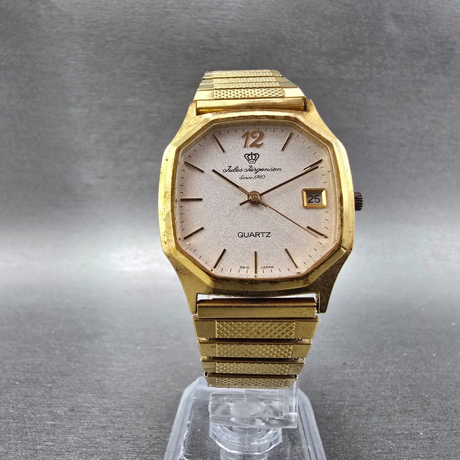 Jules Jurgensen Watch Men 30mm Silver Dial Gold Tone Date READ!!!! 4529 New Batt6