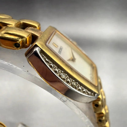 Seiko Watch Women 19mm MOP Dial Gold Tone Diamonds Oval 4N00-6809 New Battery3