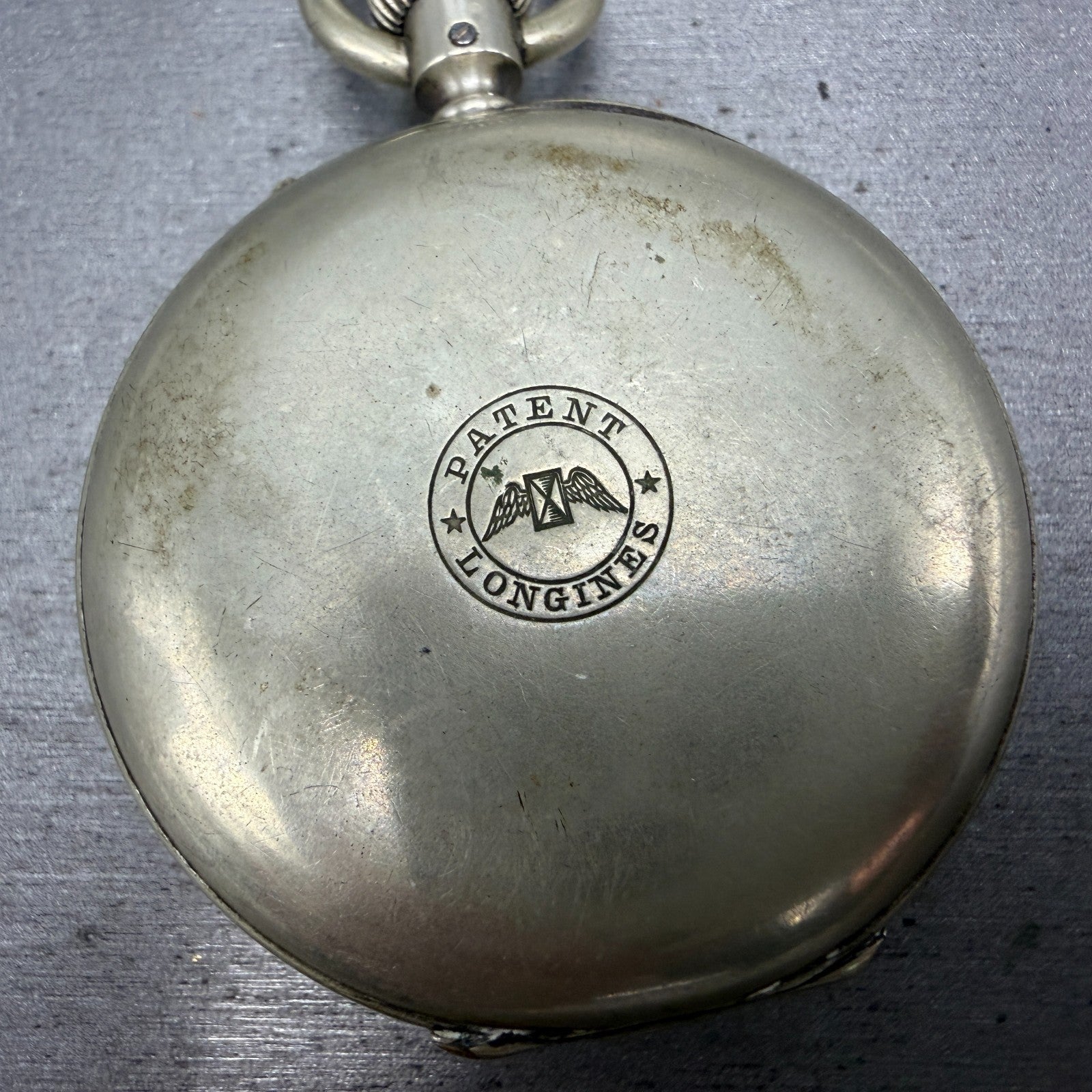 Longines Pocket Watch 49mm Black Dial Silver Case Round Manual Wind Runs VTG7