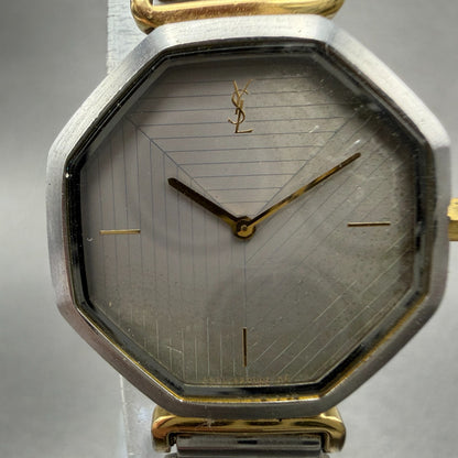 Yves Saint Laurent Watch Women 24mm Silver Dial Two Tone 2200-222377 New Battery1