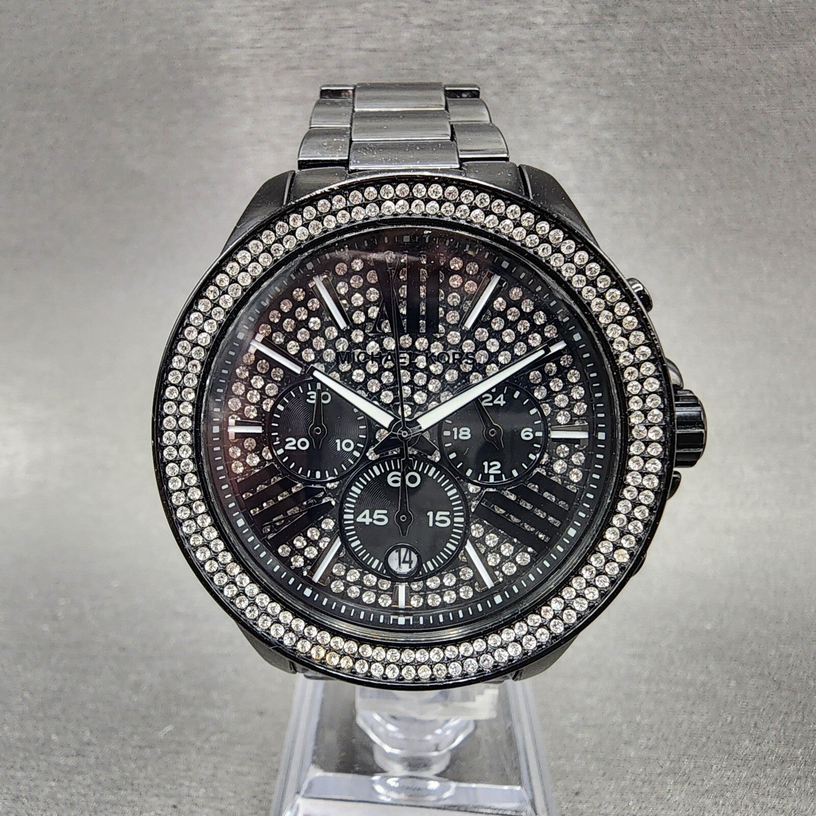 Michael Kors Wren Chronograph Watch Women 41mm Crystal Dial Black Date Newbat0