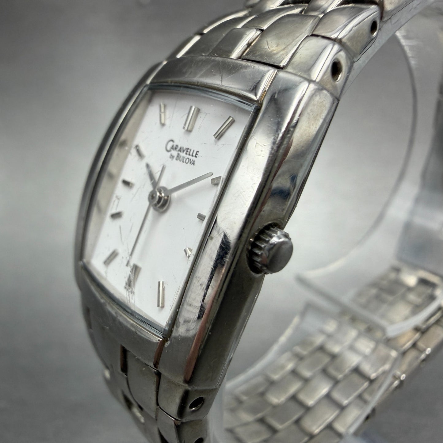Bulova Caravelle Tank Watch  20mm White Dial Silver Tone Rectangle 43L48 New Bat2