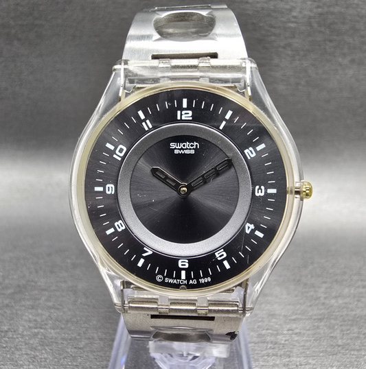 Swatch Skin Simple Like Watch Women 34MM Black Dial Clear Case SFK111G New Batt0