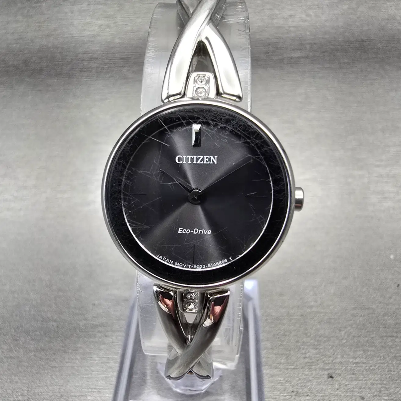Citizen Eco-Drive Watch Women 23mm Black Dial Silver Tone B023-S100526 Works0