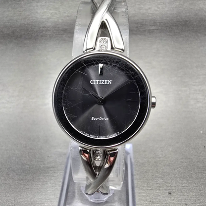 Citizen Eco-Drive Watch Women 23mm Black Dial Silver Tone B023-S100526 Works0
