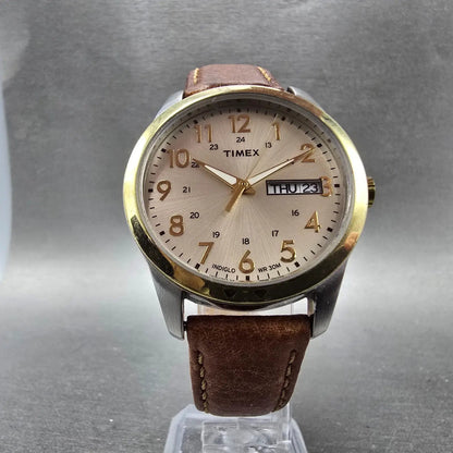 Timex Elevated Classics Watch Men 36mm Silver Dial TwoTone Daydate T2N105 NewBat5