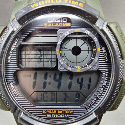 Casio AE-1000W Watch Men 44mm Black Dial Green World Time Digital New Battery1