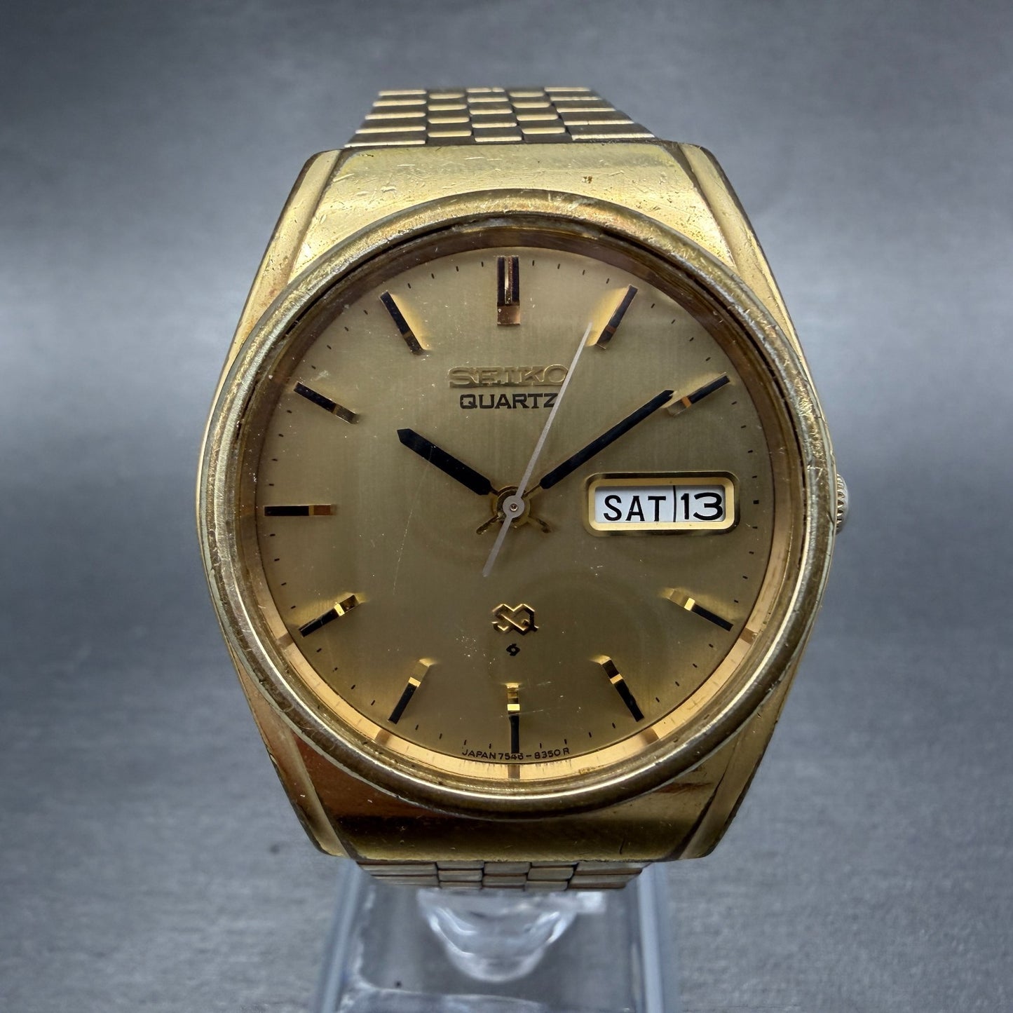 Seiko SQ Watch Men 36mm Champagne Dial Gold Tone Daydate 7546-8329 PARTS VTG0