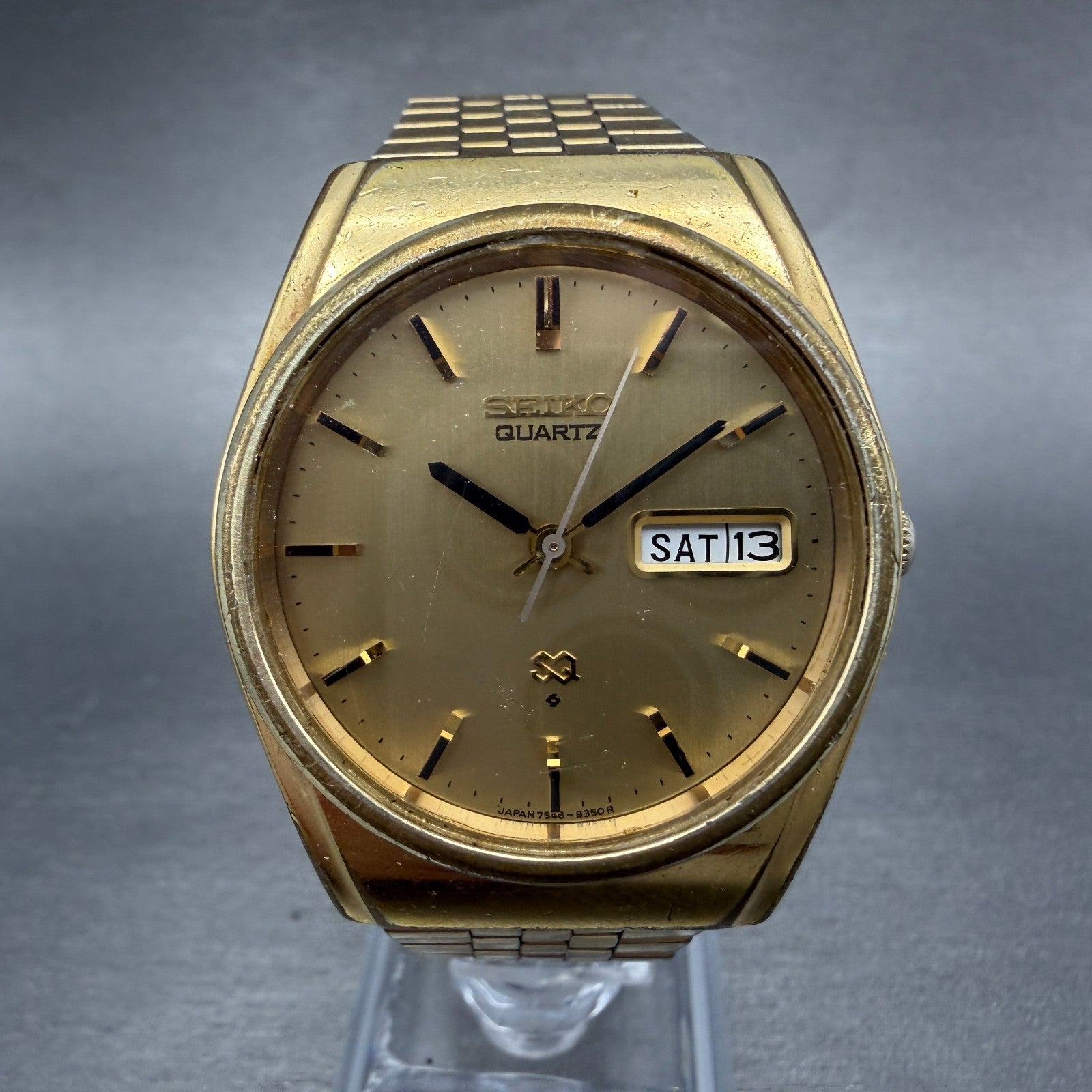 Seiko SQ Watch Men 36mm Champagne Dial Gold Tone Daydate 7546-8329 PARTS VTG0
