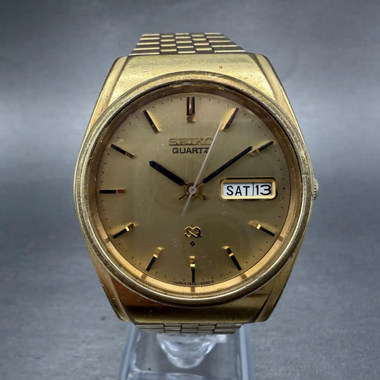 Seiko SQ Watch Men 36mm Champagne Dial Gold Tone Daydate 7546-8329 PARTS VTG0