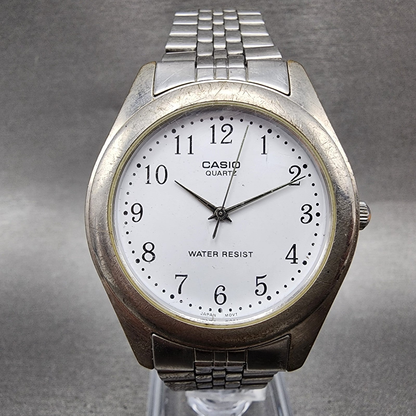 Casio Watch Men 36mm White Dial Silver Tone Round MTP1129 New Battery0