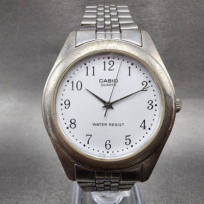 Casio Watch Men 36mm White Dial Silver Tone Round MTP1129 New Battery0
