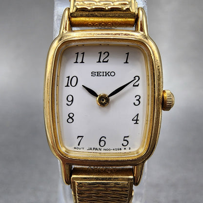 Seiko Watch Women 18mm White Dial Gold Tone Rectangle 1N005K29 New Battery1