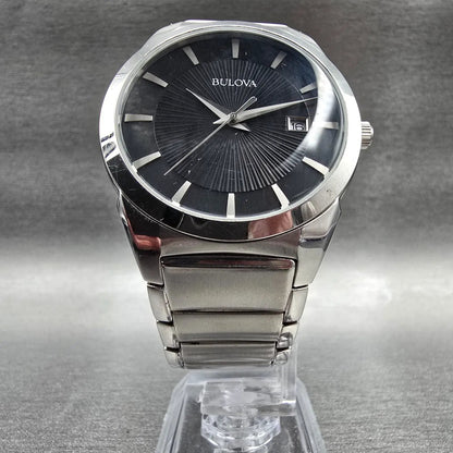 Bulova Watch Men 37mm Black Dial Silver Tone Date Round 96B149 New Battery 235