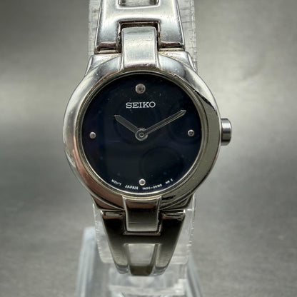 Seiko Watch Women 20mm Blue Dial Silver Tone Round 1n00-0gm0 New Battery Vintage0
