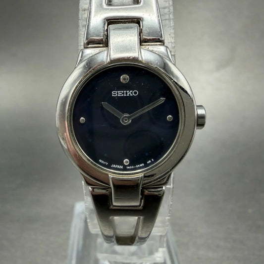 Seiko Watch Women 20mm Blue Dial Silver Tone Round 1n00-0gm0 New Battery Vintage0