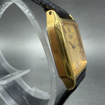 Seiko Tank Watch Women 17mm Champagne Dial Gold Tone 4N00-5129 New Battery HJ83