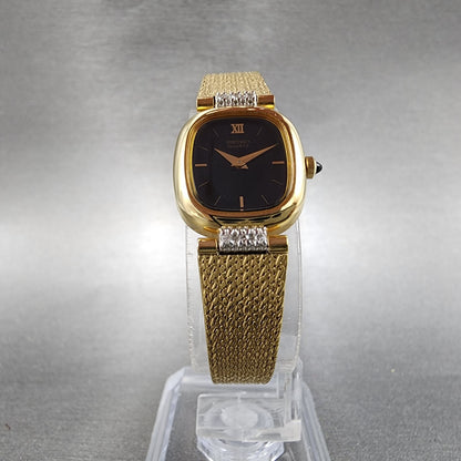Seiko Watch Women 18mm Black Dial Gold Tone Diamond Accent Rectangle New Battery5