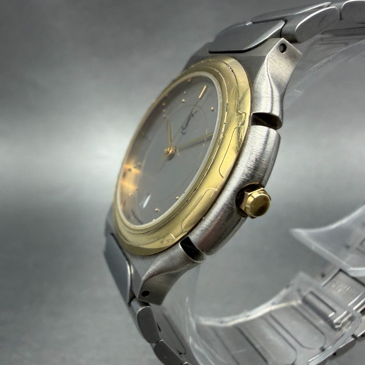 Yves Saint Laurent Watch Men 33m Silver Dial Two Tone Round New Battery2