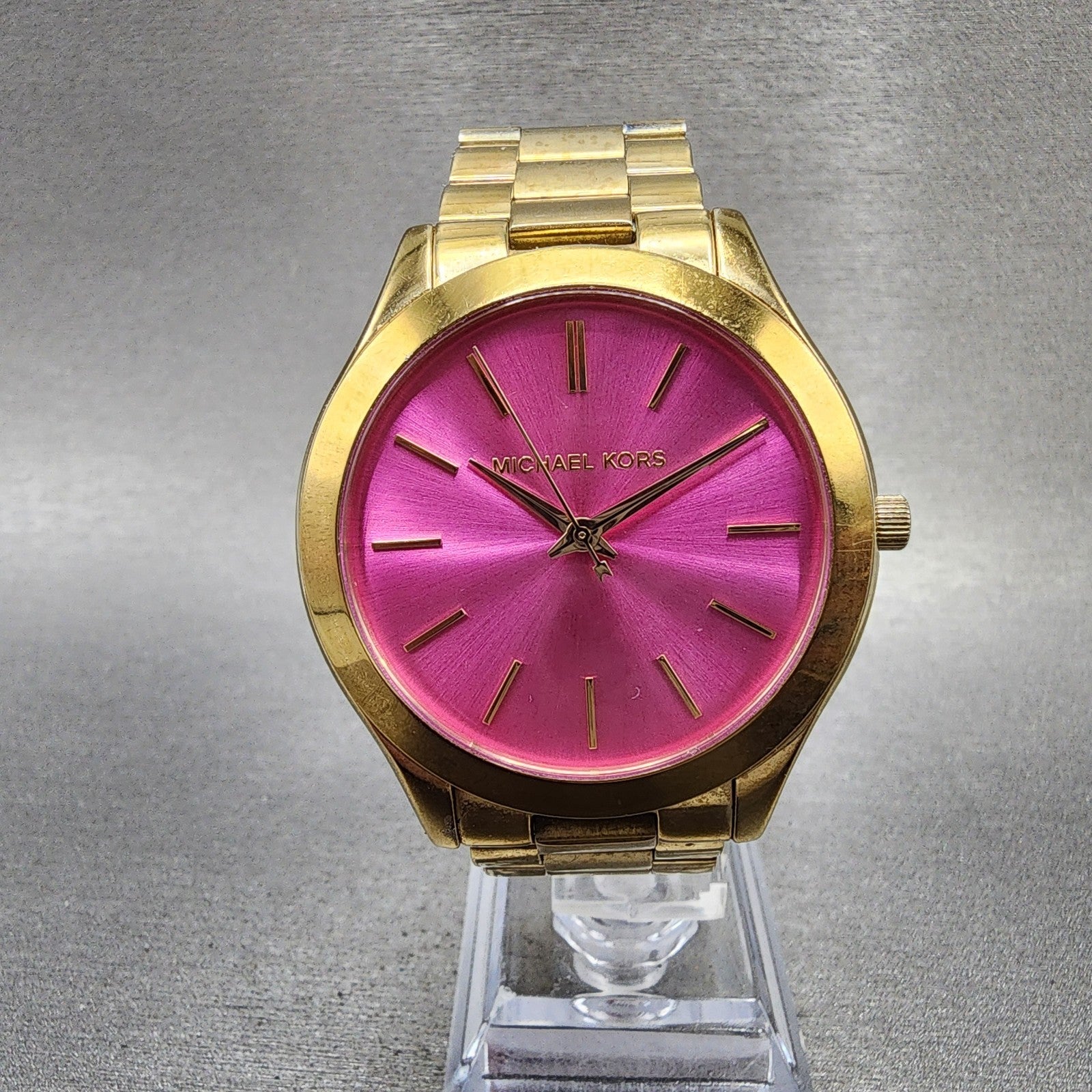 Michael Kors Watch Women 42mm Pink Dial Rose Gold Tone Round MK3264 New Battery0