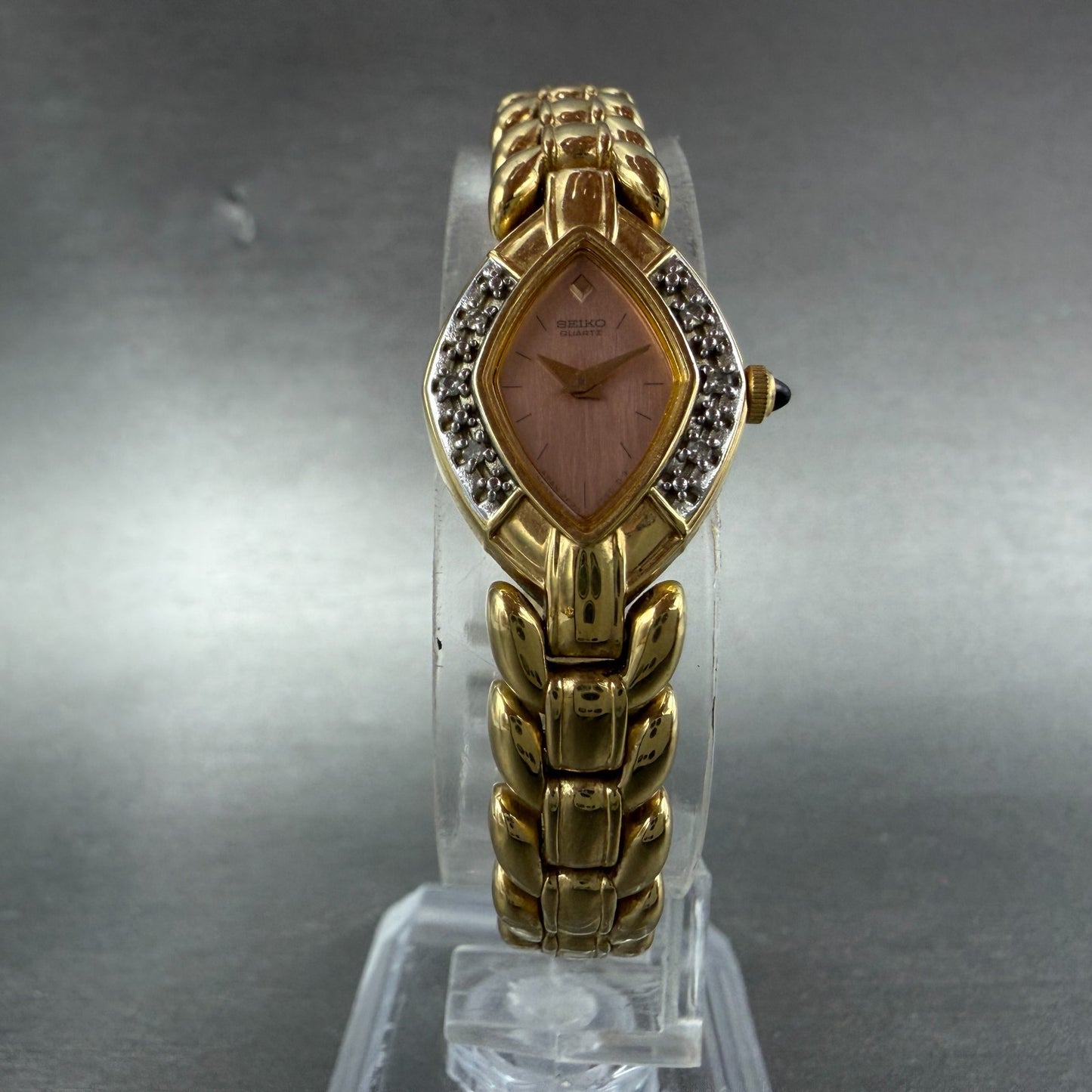Seiko Watch Women 16mm Pink Dial Gold Tone Vintage 2E20-7059 New Battery5