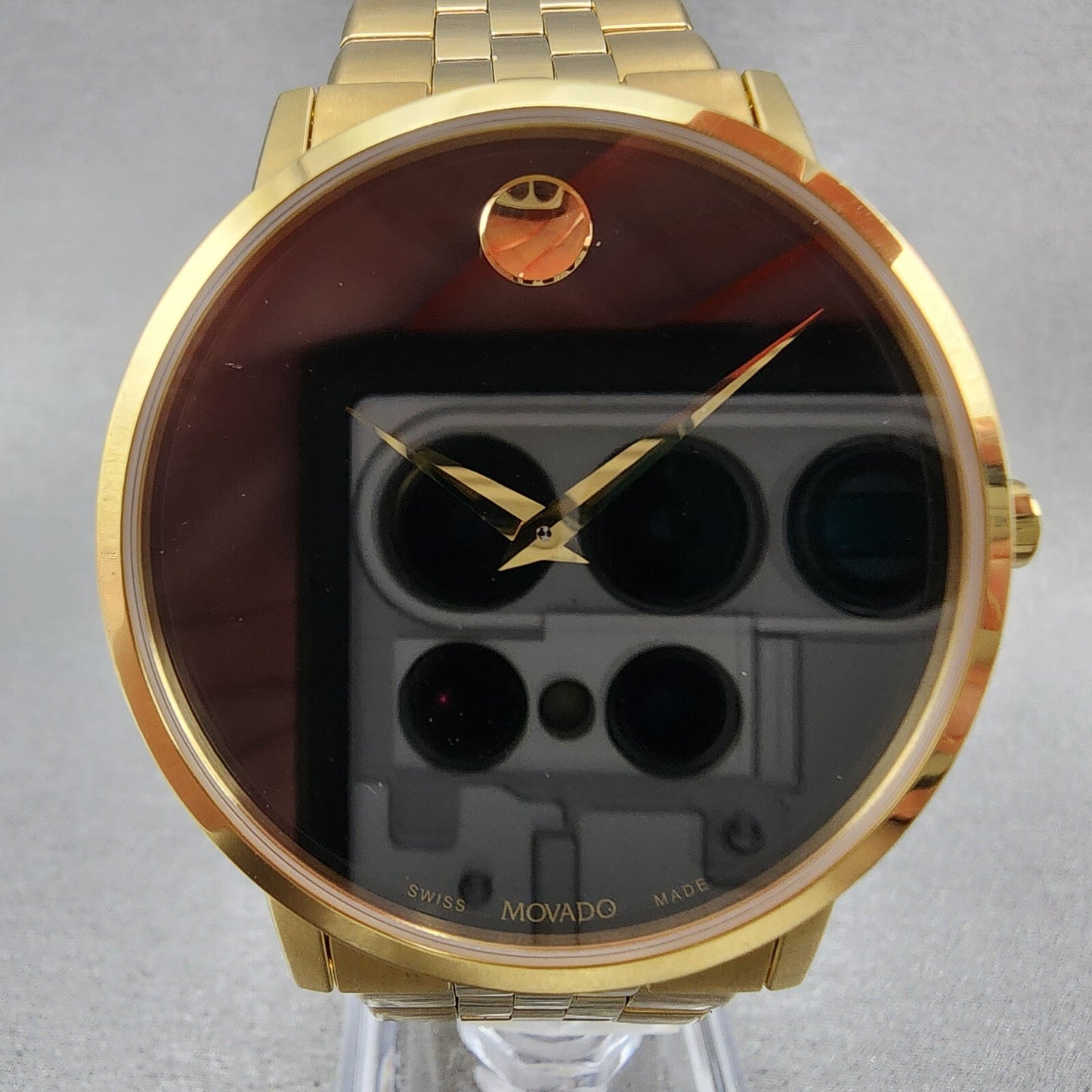 Movado Museum Watch Men 40mm Black Dial Gold Tone Round Bracelet Swiss 06072031