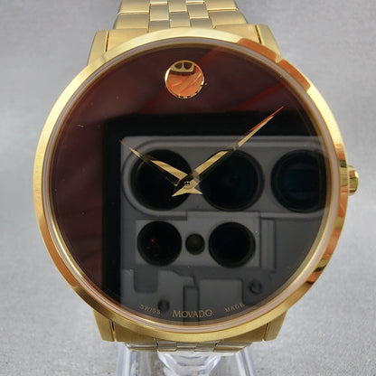 Movado Museum Watch Men 40mm Black Dial Gold Tone Round Bracelet Swiss 06072031