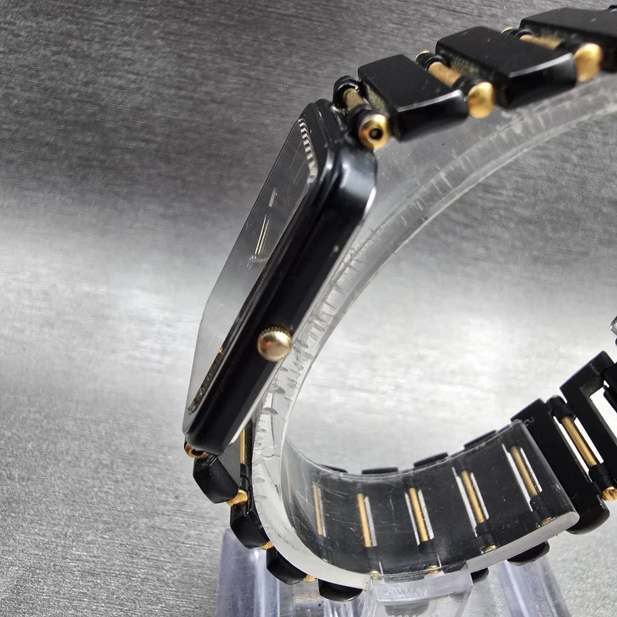 Seiko Tank Watch Men 24mm Black Dial Two Tone Rectangle 7320-5989 New Battery2