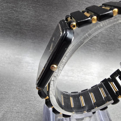 Seiko Tank Watch Men 24mm Black Dial Two Tone Rectangle 7320-5989 New Battery2
