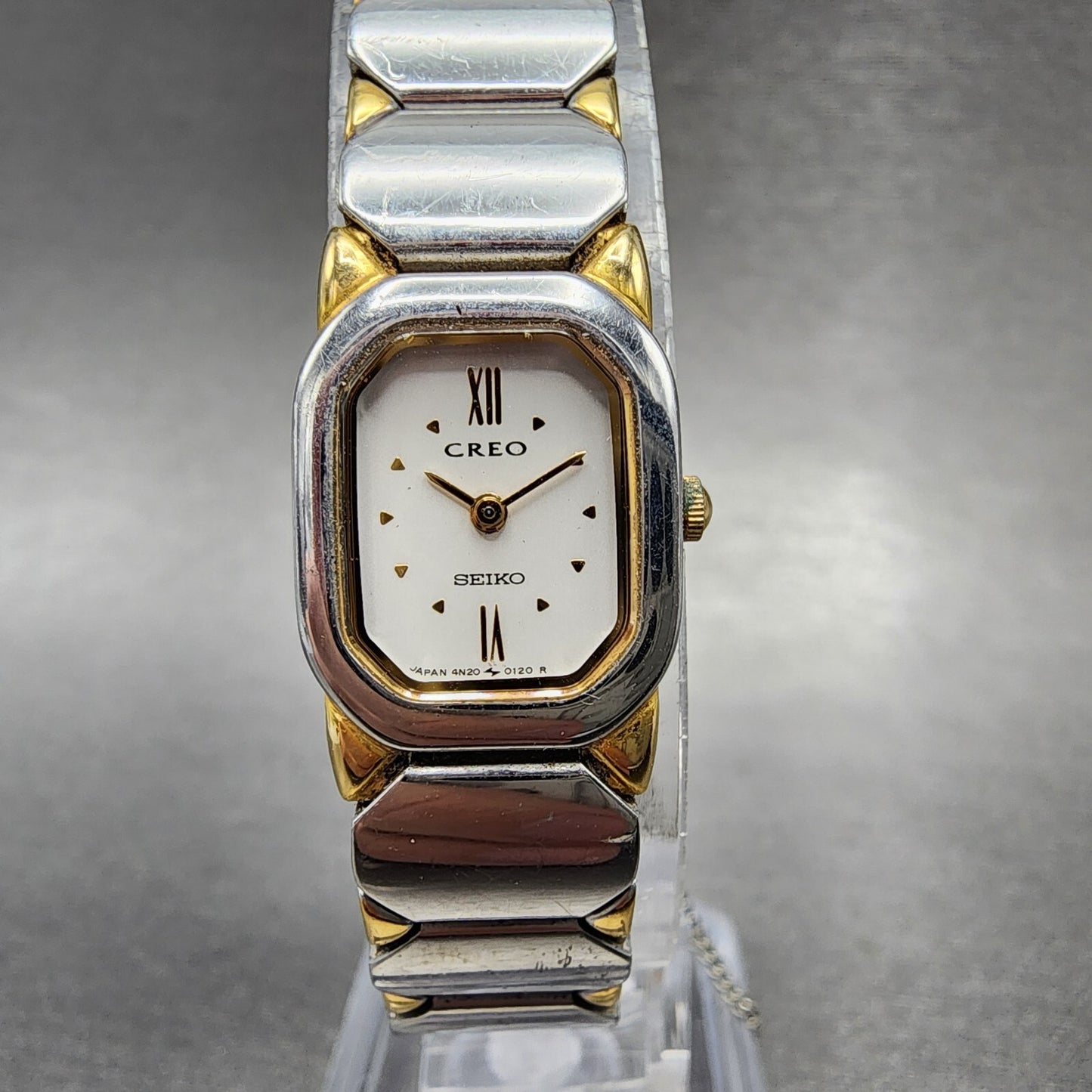 Seiko Creo Watch Women 16mm White Dial Two Tone Rectangle 4N205022 New Battery0