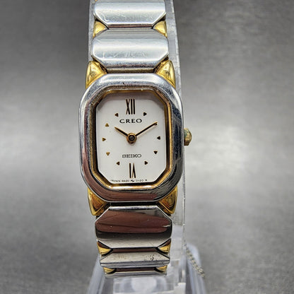 Seiko Creo Watch Women 16mm White Dial Two Tone Rectangle 4N205022 New Battery0
