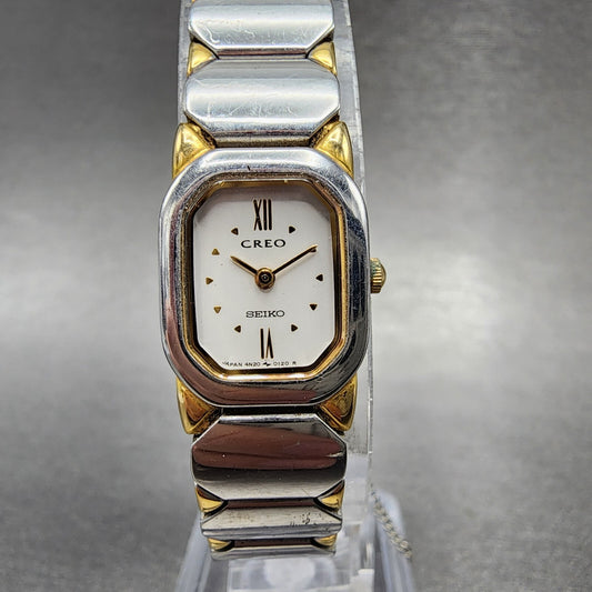 Seiko Creo Watch Women 16mm White Dial Two Tone Rectangle 4N205022 New Battery0