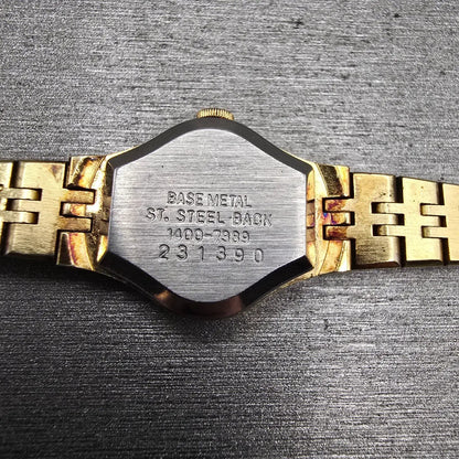 Seiko Watch Women 17mm Gold Dial Gold Tone Oval 1400-7389 New Battery Vintage10