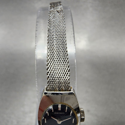 VTG Seiko Watch Women 15mm Blue Dial Silver Tone Manual Wind Rectangle 11 Runs