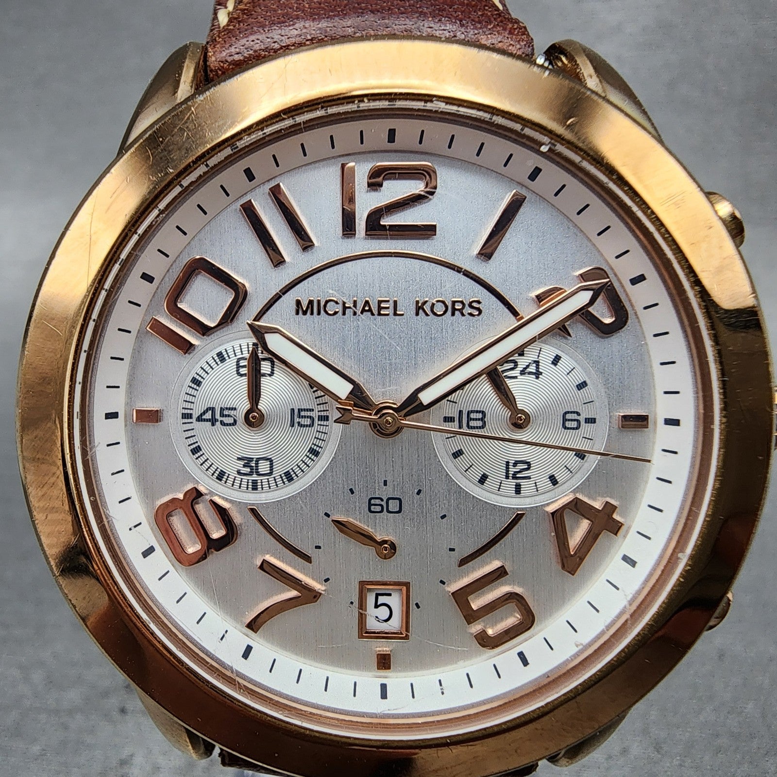 Michael Kors Mercer Watch Women 41mm Silver Dial Rose Gold Tone Date NewBat1