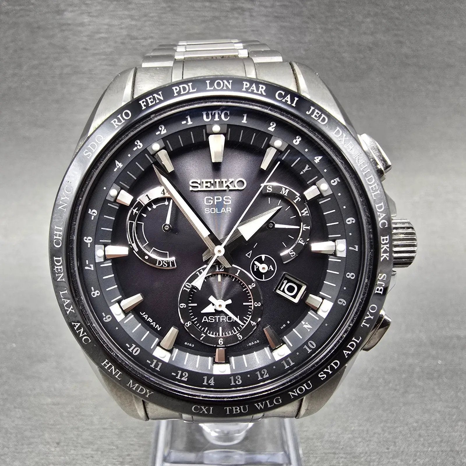 Seiko Astron GPS Watch Men45mm Black Dial Titanium Date World Time Solar Works0