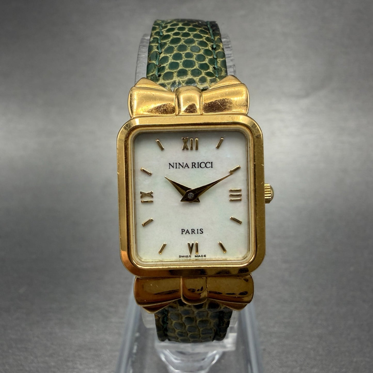 Nina Ricci Tank Watch Women 18mm MOP Dial Gold Plated Rectangle D950 New Battery0