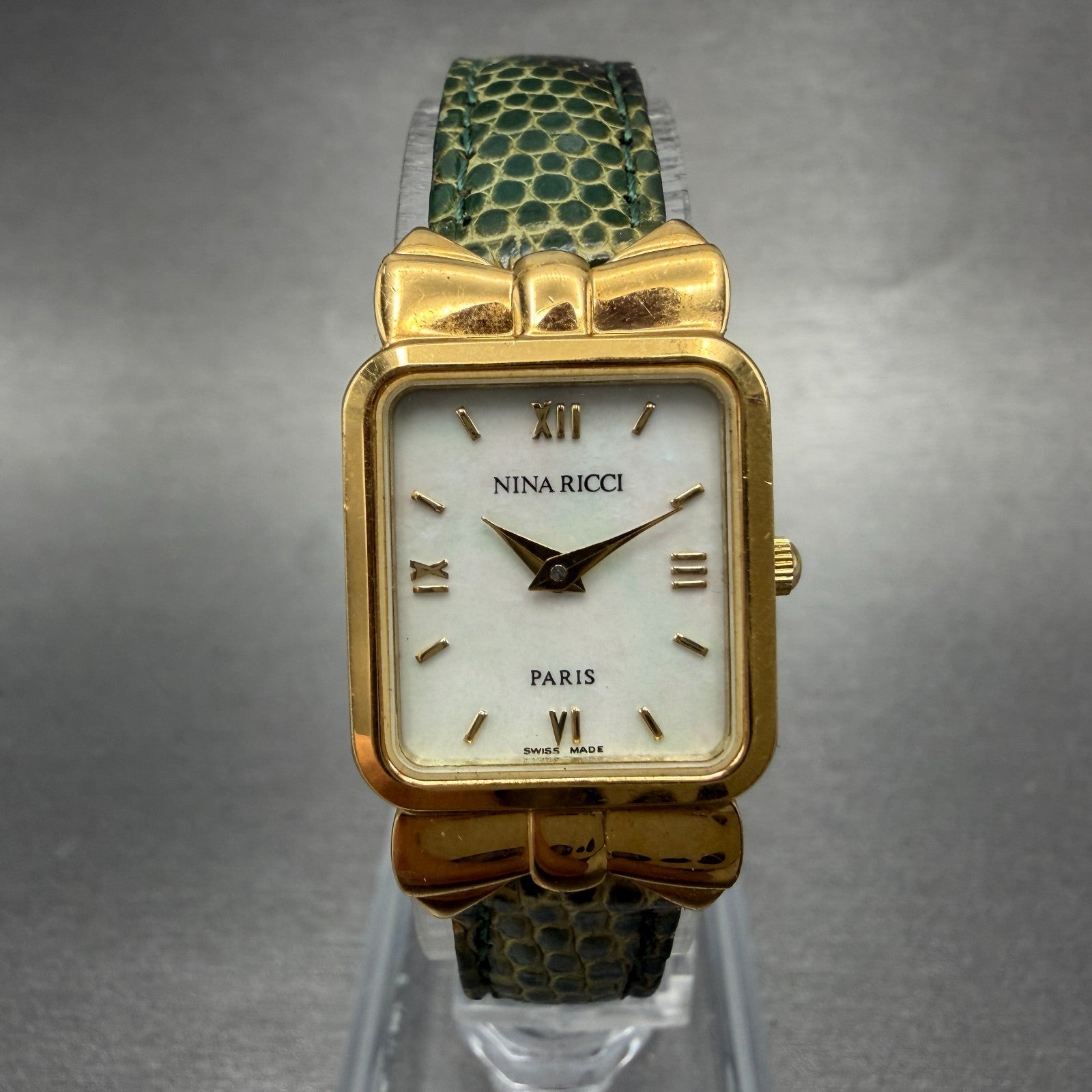 Nina Ricci Tank Watch Women 18mm MOP Dial Gold Plated Rectangle D950 New Battery0