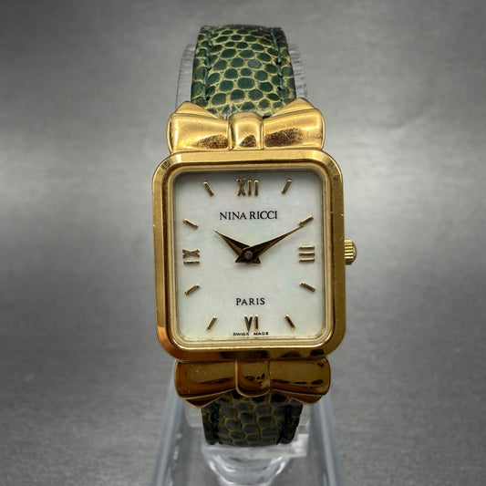 Nina Ricci Tank Watch Women 18mm MOP Dial Gold Plated Rectangle D950 New Battery0