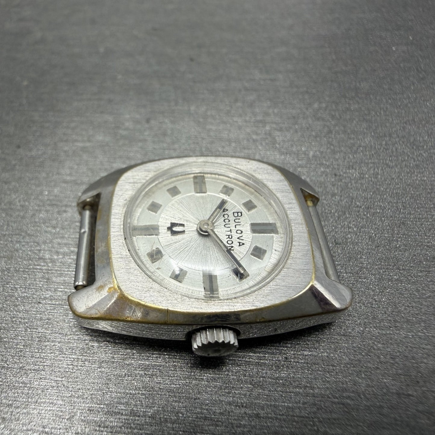 Bulova Accutron Watch Women 20mm Silver Dial White Gold Plated Tunning Fork Runs5
