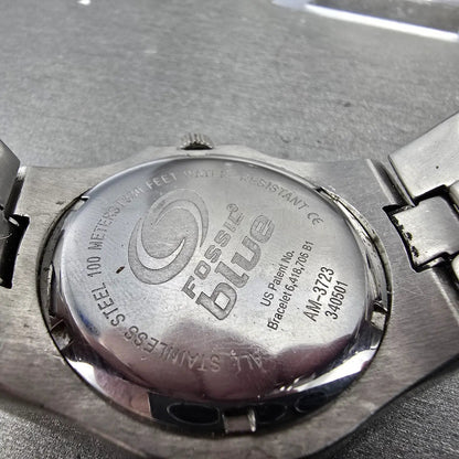 Fossil Blue Dive Watch Men 40mm Silver Dial Silver Tone Date AM-3723 New Battery9