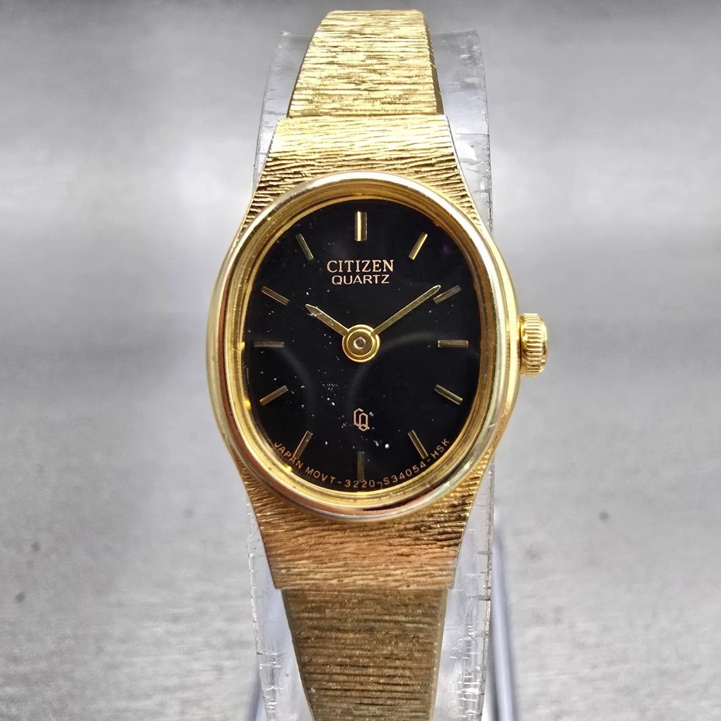 Citizen CQ Watch Women 17mm Black Dial Gold Tone Oval 3220-S16598 New Battery0