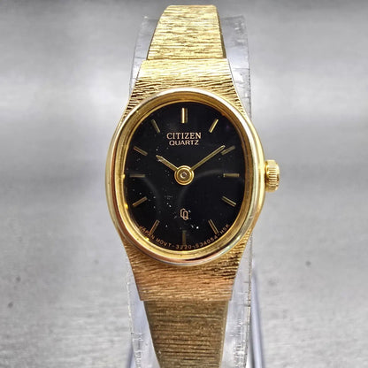 Citizen CQ Watch Women 17mm Black Dial Gold Tone Oval 3220-S16598 New Battery0