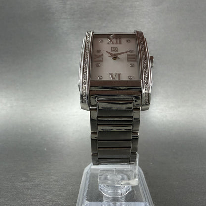 ESQ Tank Watch Women 25mm MOP Dial Silver Tone Rectangle Crystals New Battery5