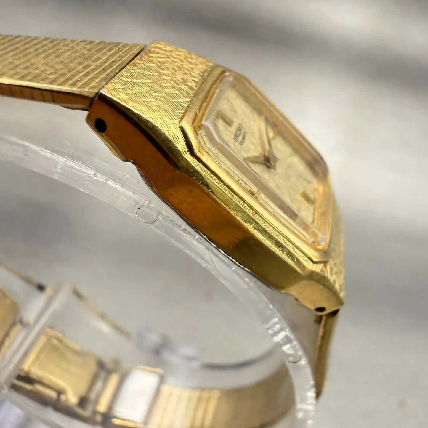 Seiko Watch Women 16mm Gold Dial Gold Tone Rectangle 2C20-5789 New Battery VTG3