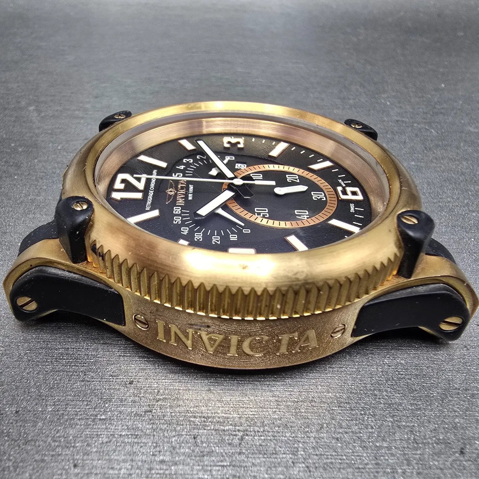 Invicta Russian Diver Chronograph Watch Men 52mm Black Dial Rose Gold New Batt3